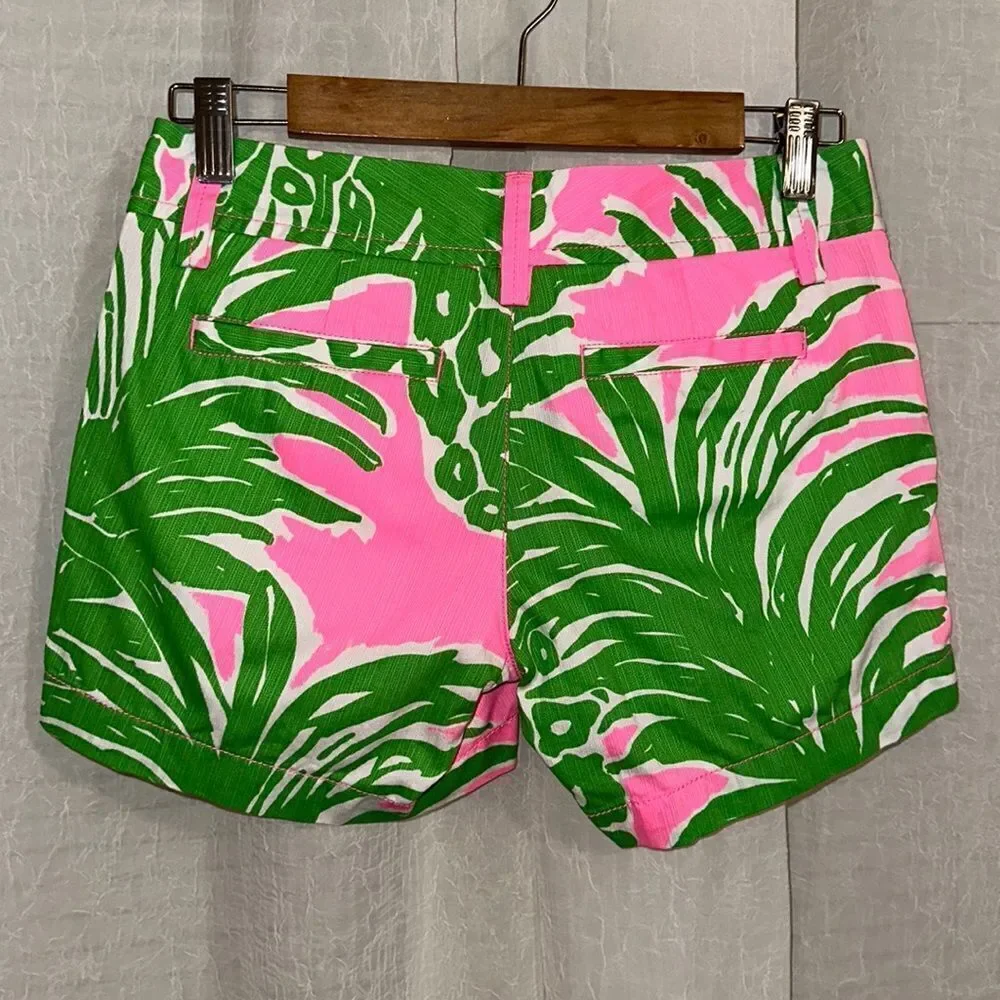 Lilly Pulitzer 00 5” The Callahan 💯 Cotton 4 Pocket White Green Pink Shorts